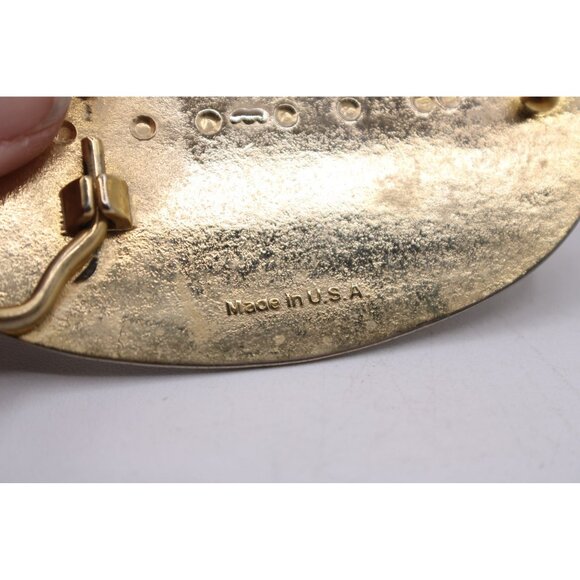 Western Scroll Ornate Filigree Belt Buckle Engraved Black Edge Gold Tone Vintage - Picture 5 of 9